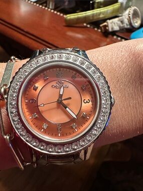 Women's Orange Crystal Bezel Stainless Smartwatch